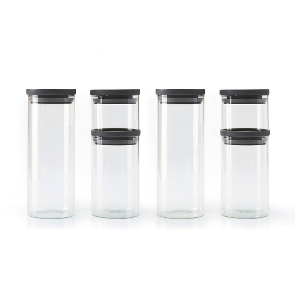 Set De 6 Boîtes En Verre Avec Couvercles En Plastique - Noir
