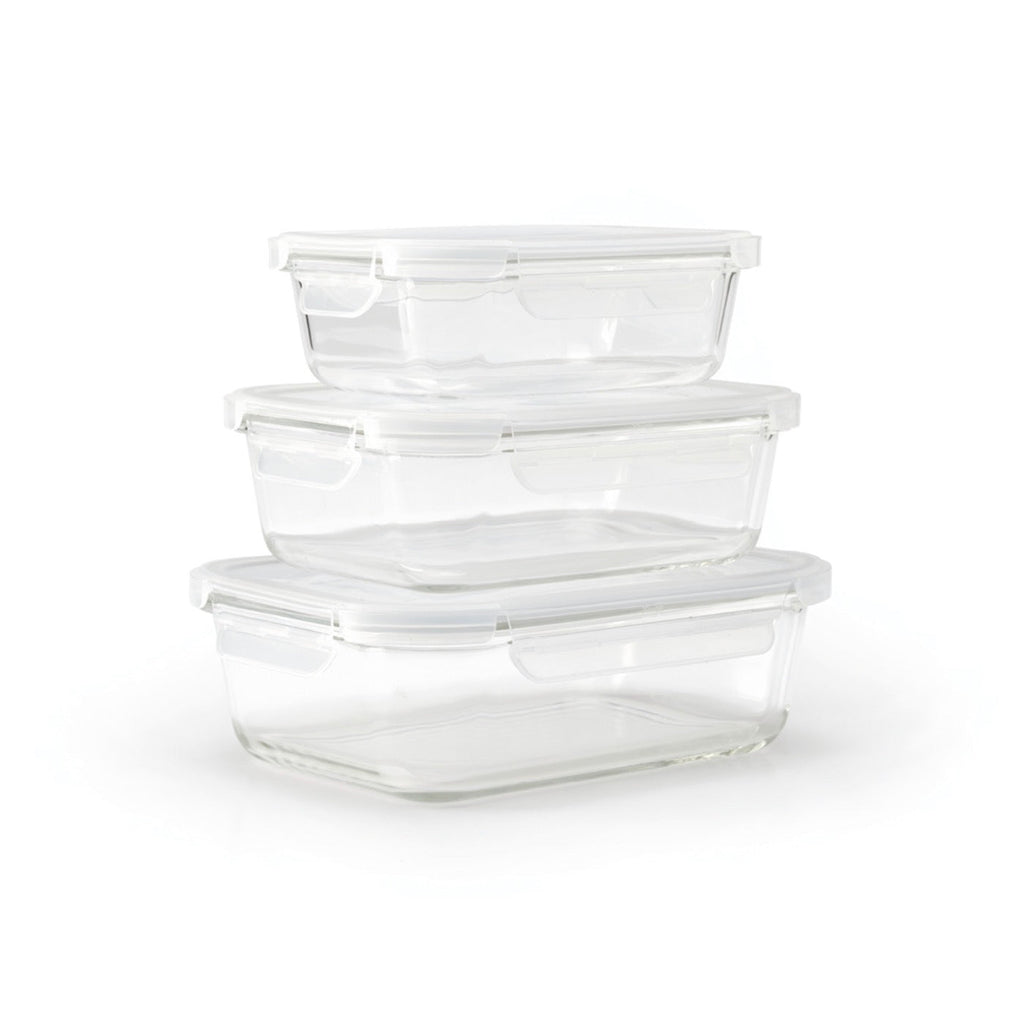 Set De 3 Boîtes En Verre Avec Couvercles Hermétiques - Transparent