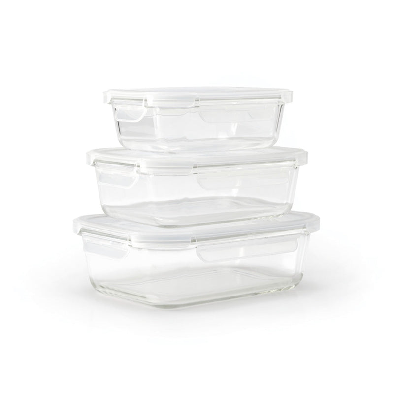 Set De 3 Boîtes En Verre Avec Couvercles Hermétiques - Transparent