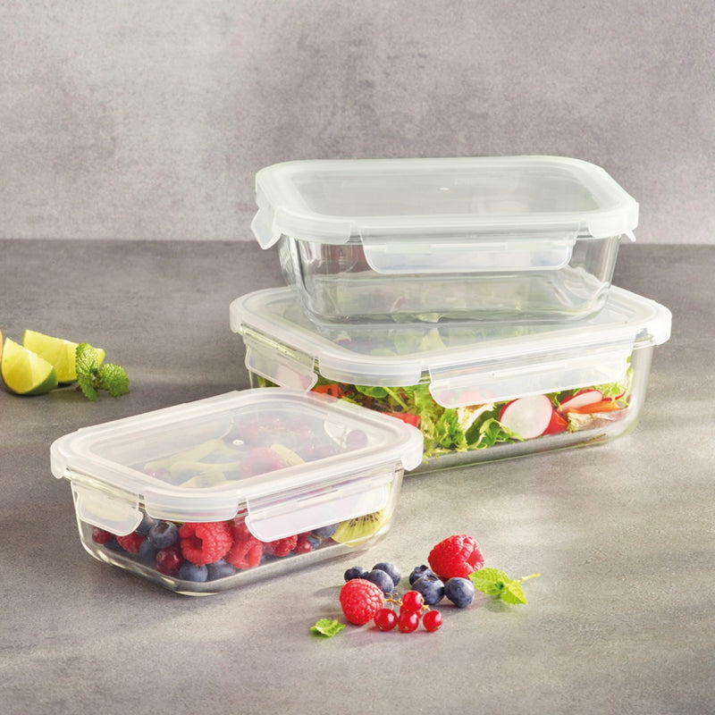 Set De 3 Boîtes En Verre Avec Couvercles Hermétiques - Transparent