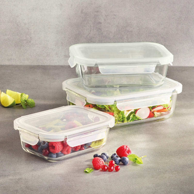 Set De 3 Boîtes En Verre Avec Couvercles Hermétiques - Transparent