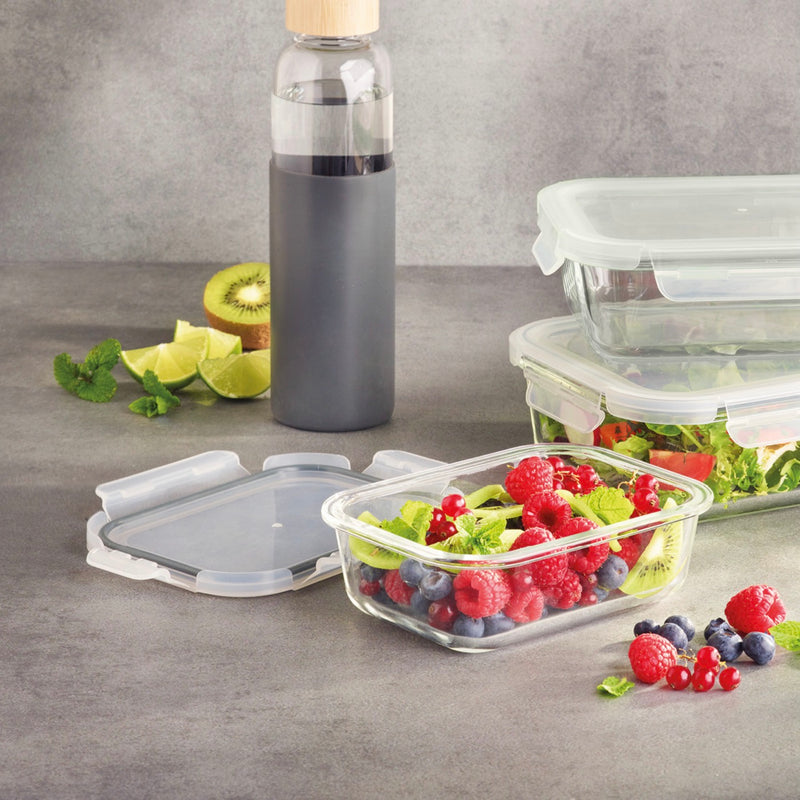 Set De 3 Boîtes En Verre Avec Couvercles Hermétiques - Transparent