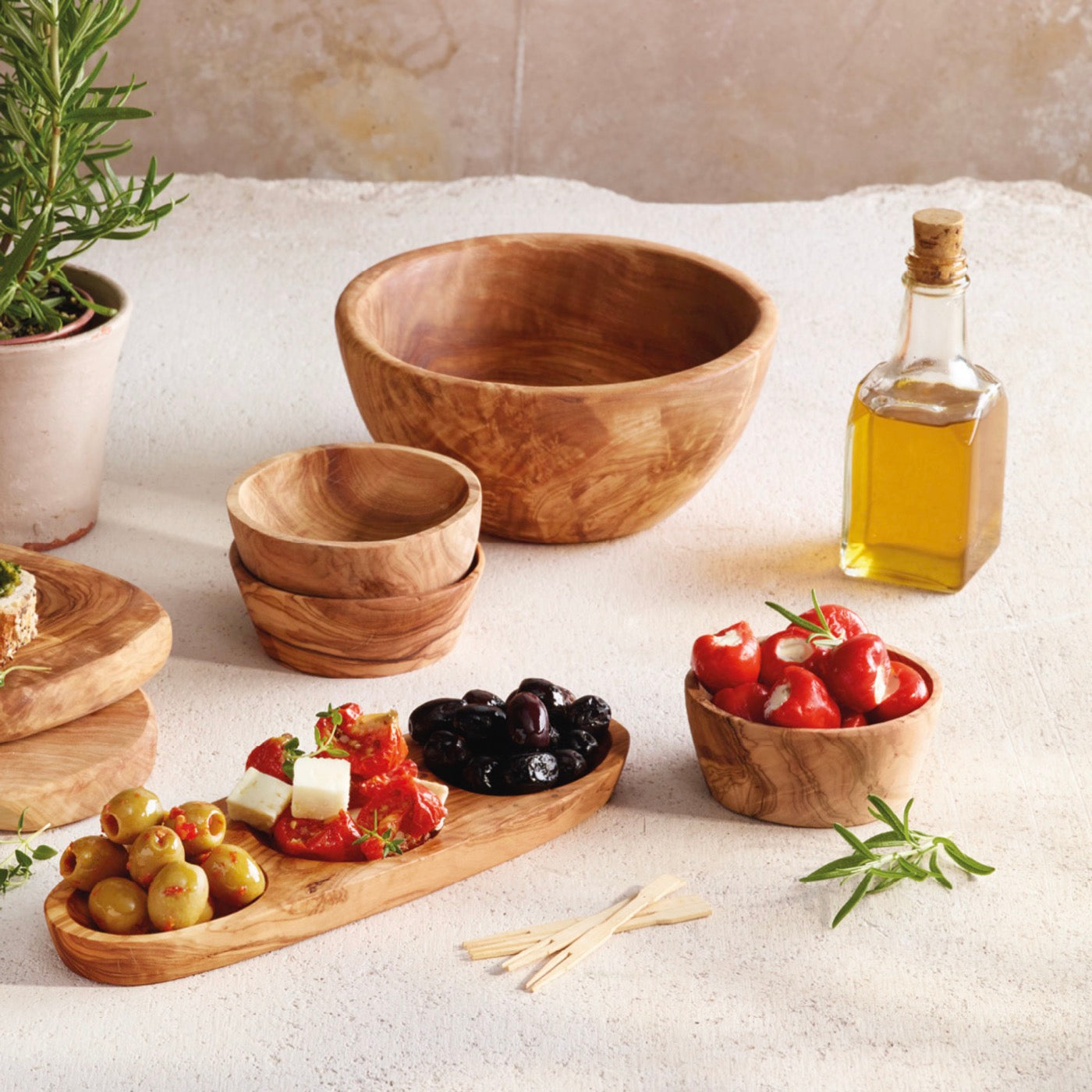 Set Of 3 Olive Wood Bowls - Wood - Wood