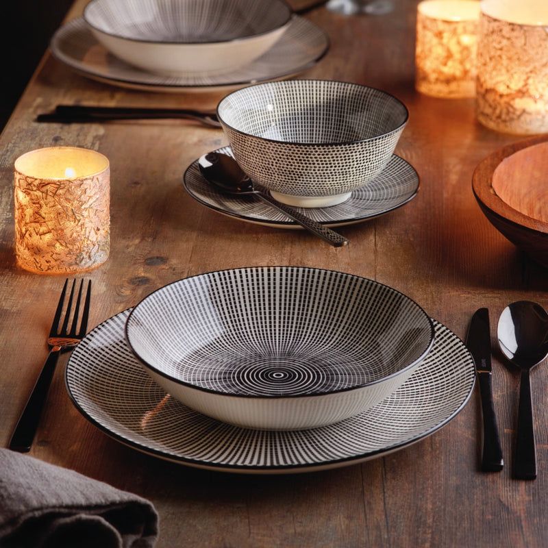 Set De 4 Assiettes À Dessert Avec Relief - Blanc/Noir