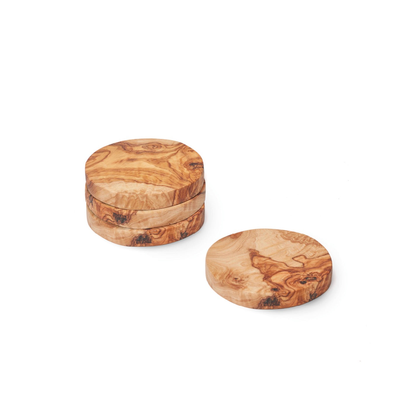Juego De 4 Posavasos De Madera De Olivo - Madera