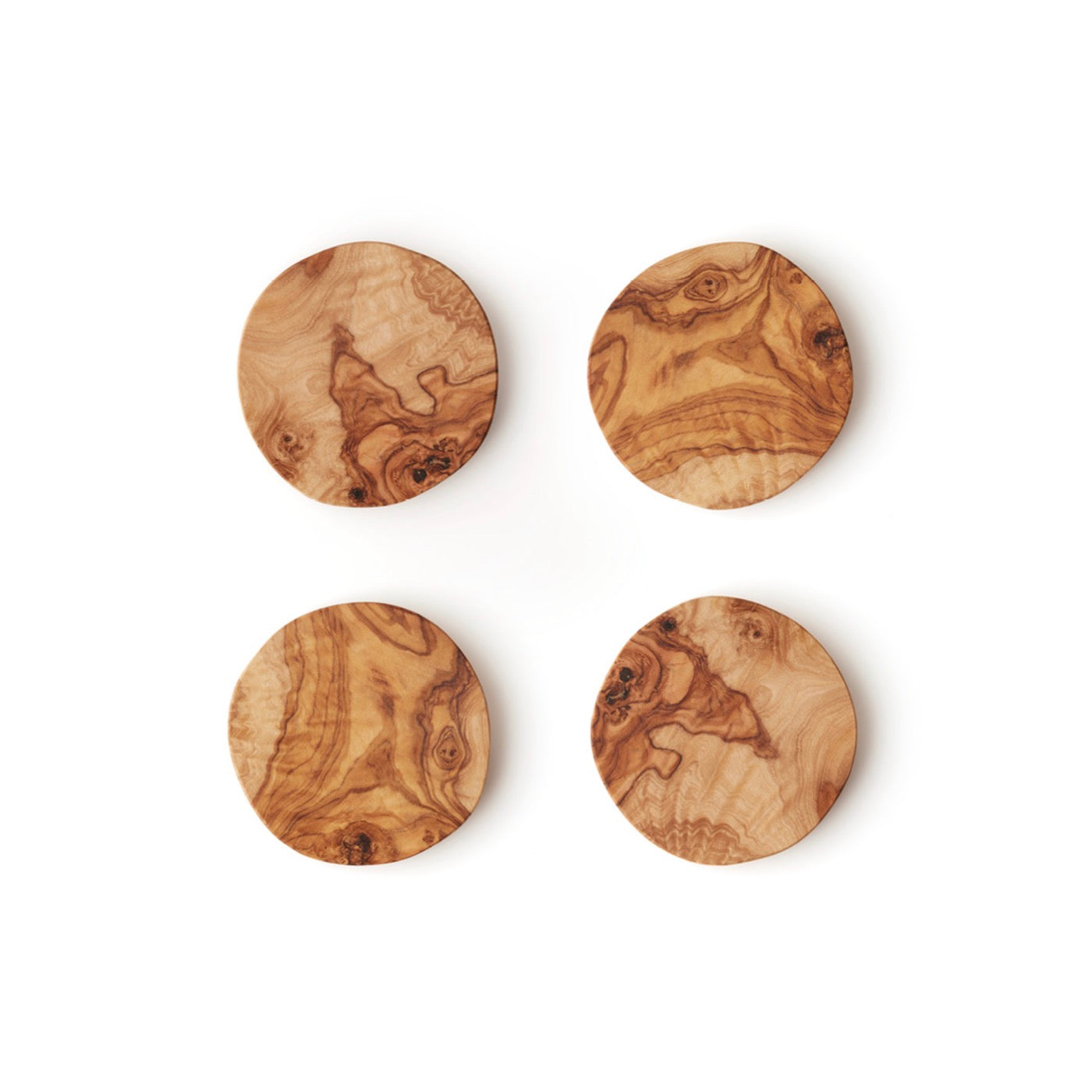 Juego De 4 Posavasos De Madera De Olivo - Madera