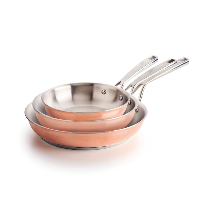 Set De 3 Poêles En Acier Inoxydable Triply - Cuivre