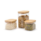 Set De 3 Bocaux En Verre Avec Couvercles En Bambou - Transparent