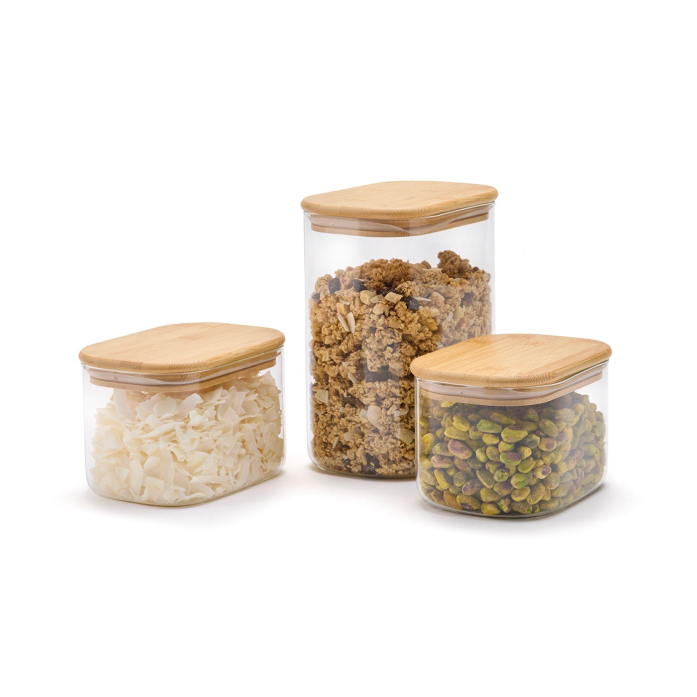 Set De 3 Bocaux En Verre Avec Couvercles En Bambou - Transparent