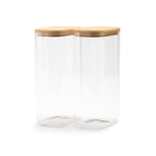 Set de 3 Botes de Vidrio con Tapa de Bambú - Transparente
