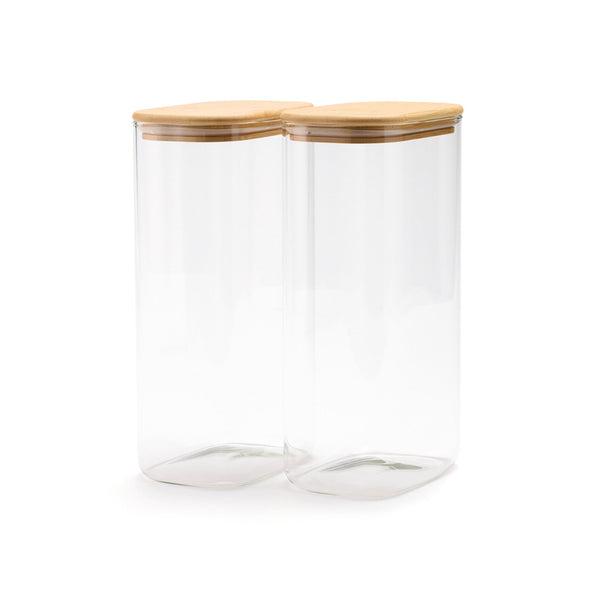Set De 3 Tarros De Vidrio Con Tapas De Bambú - Transparente