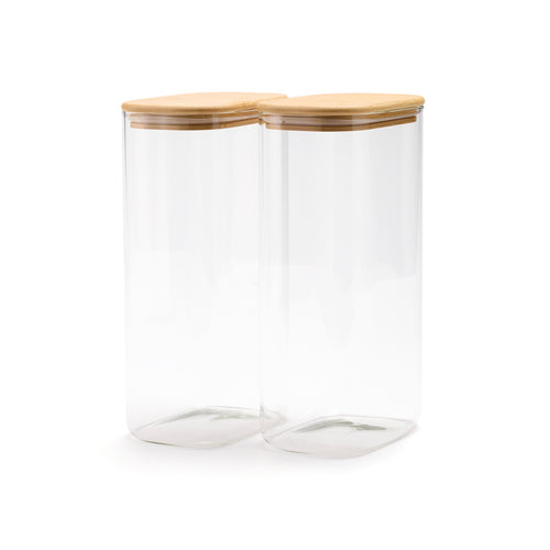 Set De 3 Bocaux En Verre Avec Couvercles En Bambou - Transparent
