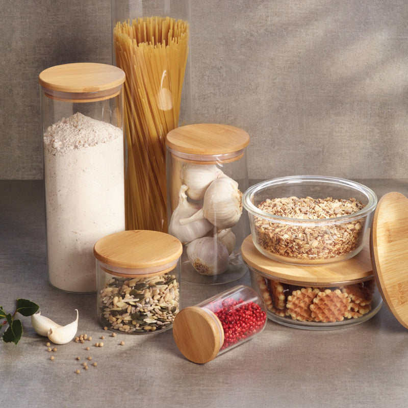 Set De 3 Bocaux En Verre Avec Couvercles En Bambou - Transparent