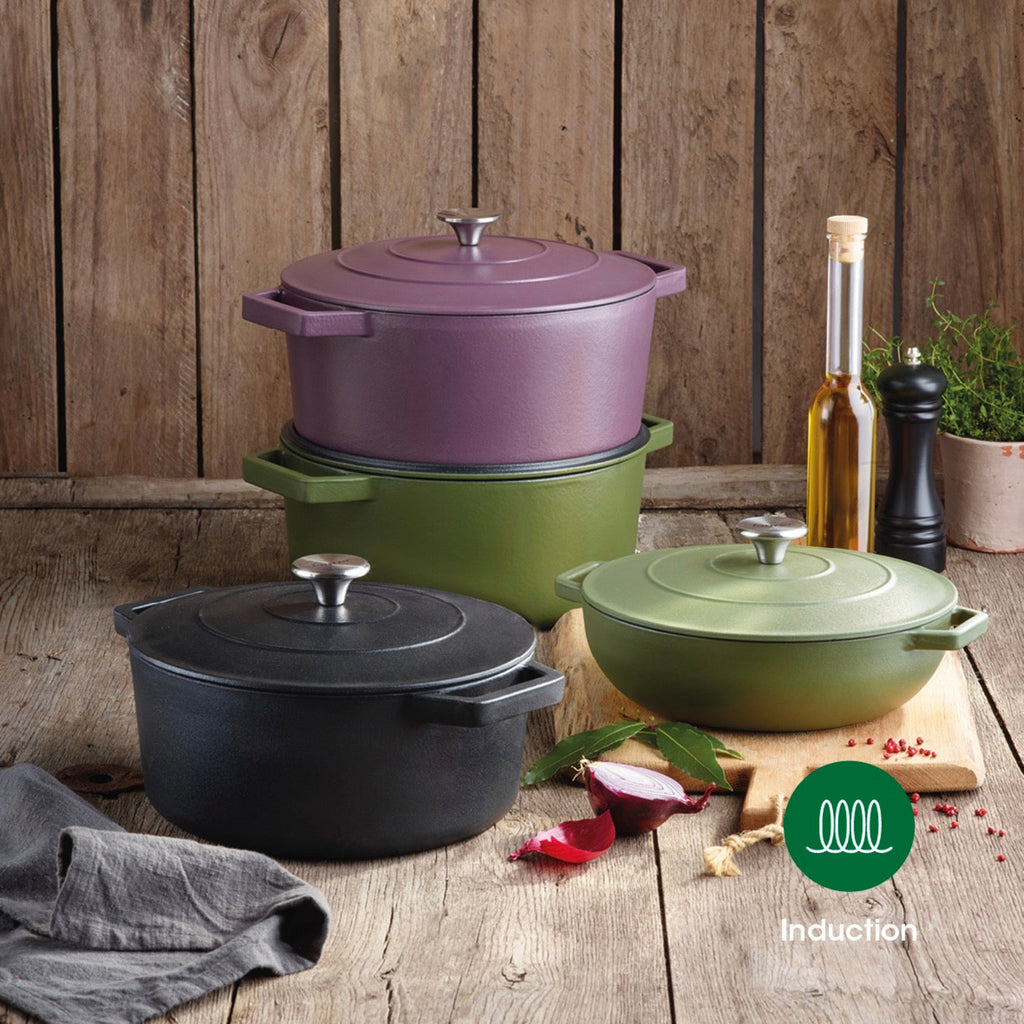 Cocotte Redonda de Hierro Fundido de Acero - Berenjena - 28cm