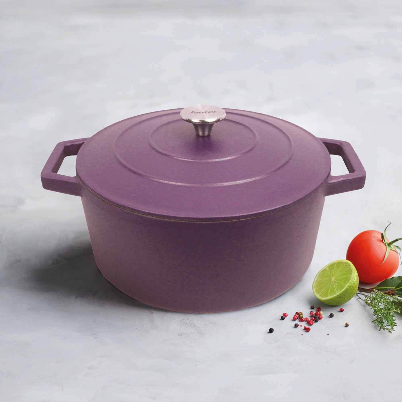 Cocotte Redonda de Hierro Fundido de Acero - Berenjena - 28cm