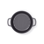 Batería de Cocina Apilable de Hierro Fundido 4 Piezas (Cazuela + Sartén + Sartén Grill) + 4 Protecciones de Silicona - Negro