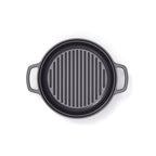 Batería de cocina apilable de hierro fundido de 4 piezas (cocotte + cazo bajo + sartén grill) + 4 protectores de silicona - Negro