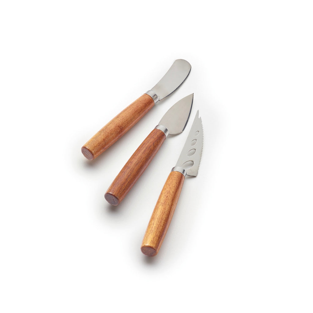 Tabla De Cortar Rectangular Con Mango + Juego De 3 Cuchillos Para Queso - Bambú - Madera