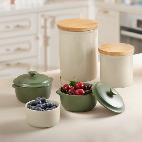 Set De 3 Bocaux De Conservation Avec Couvercle En Bambou - Crème