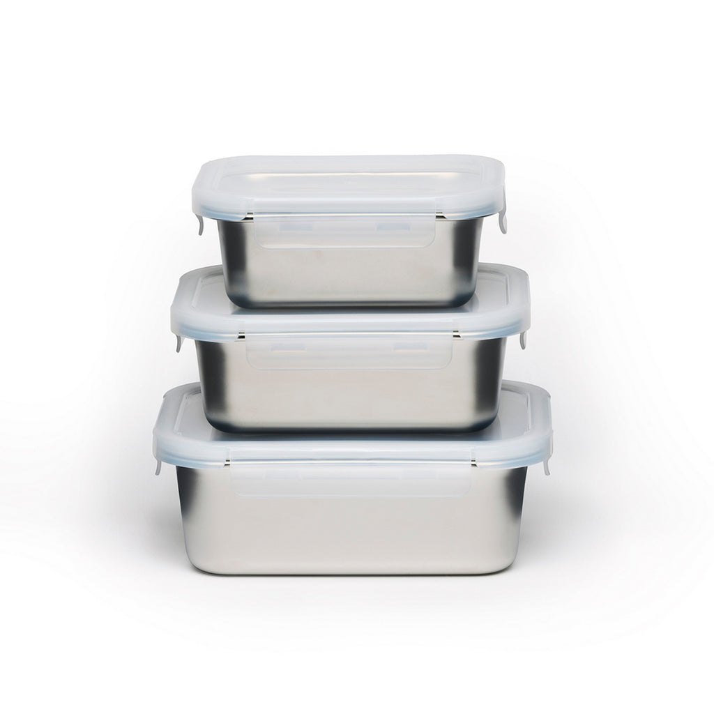 Juego de 3 cajas de almacenamiento con tapa - Plata
