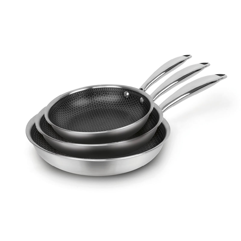 Set De 3 Poêles Triply Revêtement Nid D'Abeille Anti-Adhésif - Multinox Pro Ceramic - Argenté