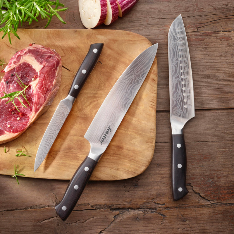 Set De 3 Couteaux Damassés - Brun Foncé