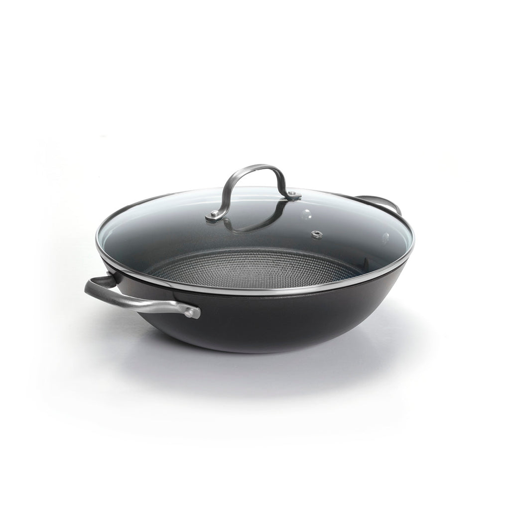 Cast Iron Wok with Honeycomb with Lid - 30 cm - Black