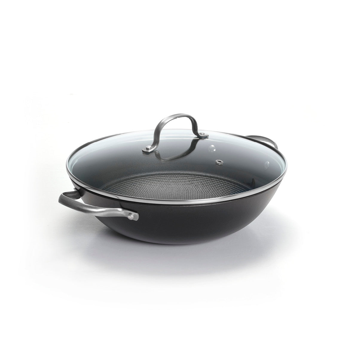 Cast Iron Wok with Honeycomb with Lid - 30 cm - Black