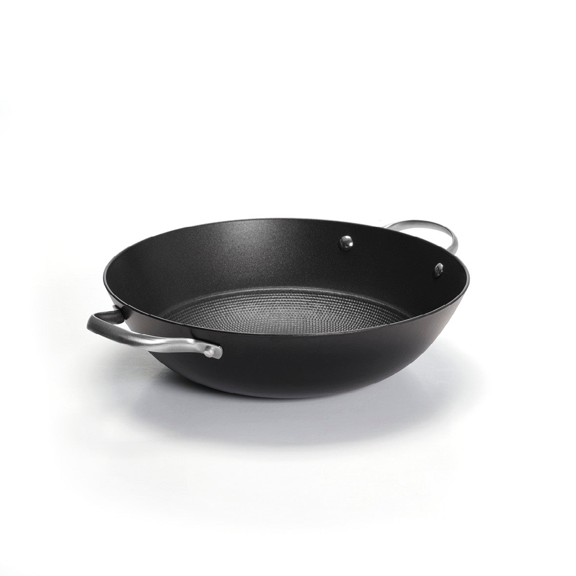 Cast Iron Wok with Honeycomb with Lid - 30 cm - Black