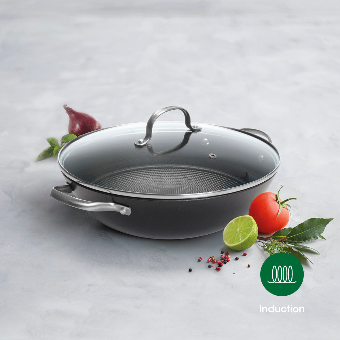 Cast Iron Wok with Honeycomb with Lid - 30 cm - Black