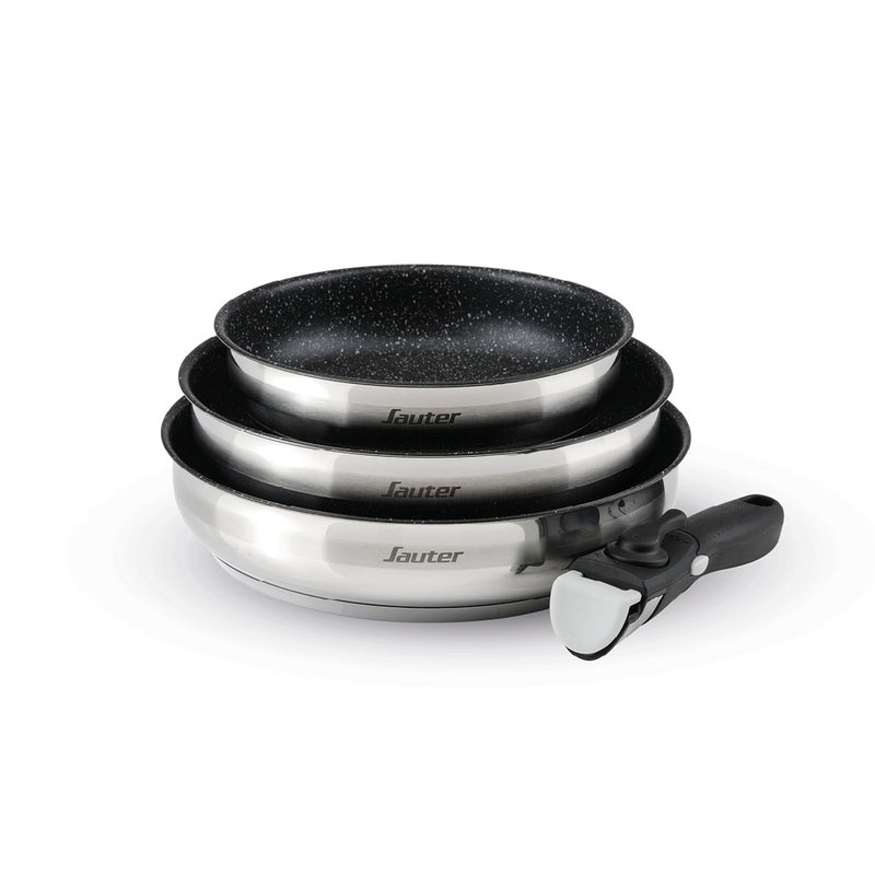 Set De 3 Poêles Anti-Adhésives Avec Poignée Amovible - Argenté