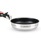 Set De 3 Sartenes Antiadherentes Con Mango Extraíble & 3 Protectores De Sartén - Amo Ceramic - Plateado