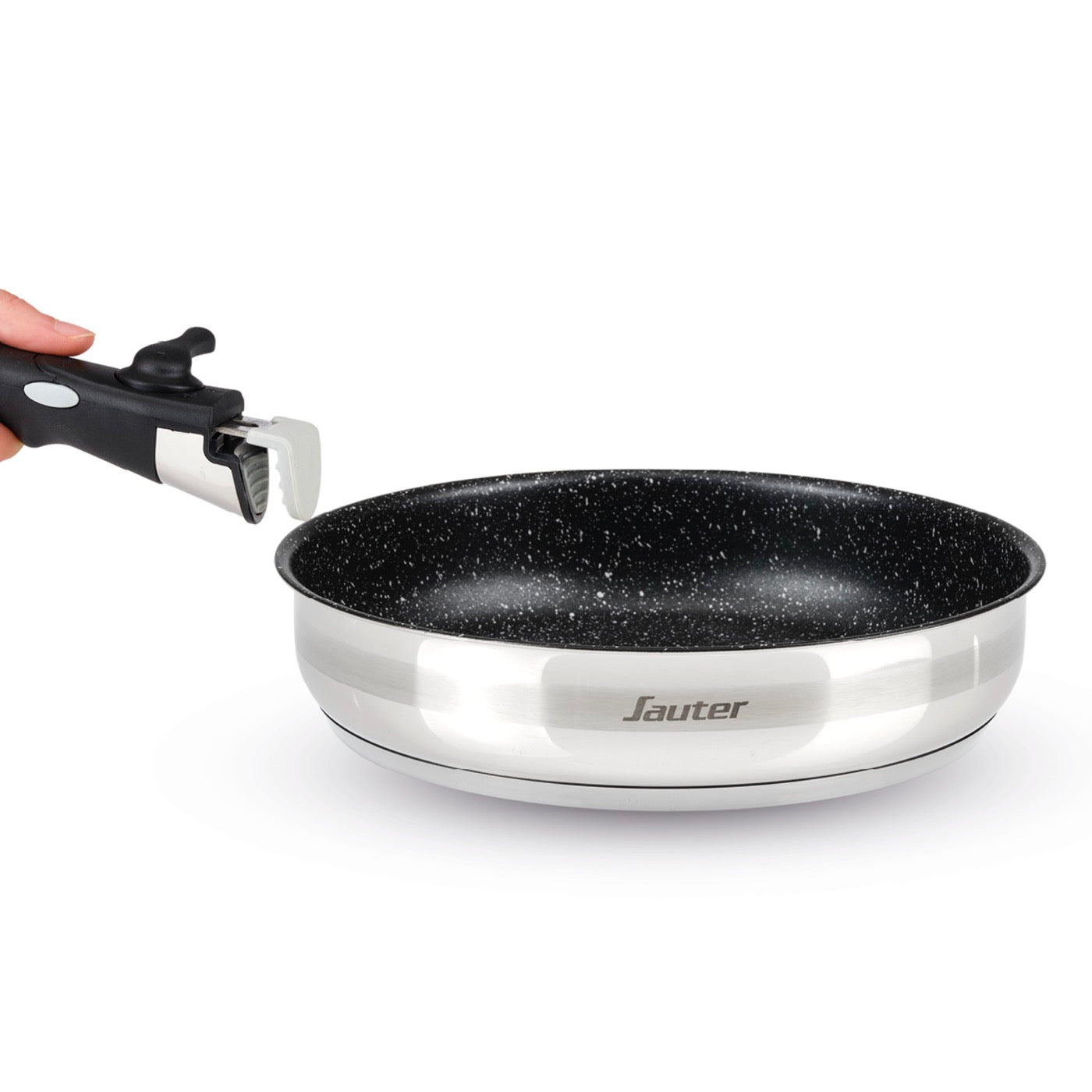 Set De 3 Sartenes Antiadherentes Con Mango Extraíble & 3 Protectores De Sartén - Amo Ceramic - Plateado