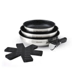 Set De 3 Sartenes Antiadherentes Con Mango Extraíble & 3 Protectores De Sartén - Amo Ceramic - Plateado