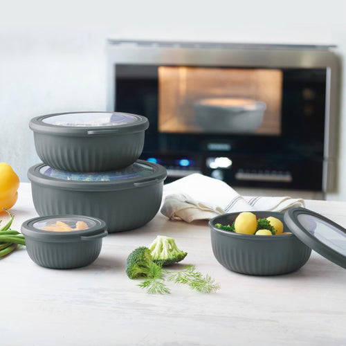 Set De 4 Boîtes De Conservation Avec Couvercle - Gris Anthracite