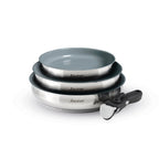 Juego de 3 Sartenes Antiadherentes con Mango Extraíble - Amo Cerámica Gris - Plata