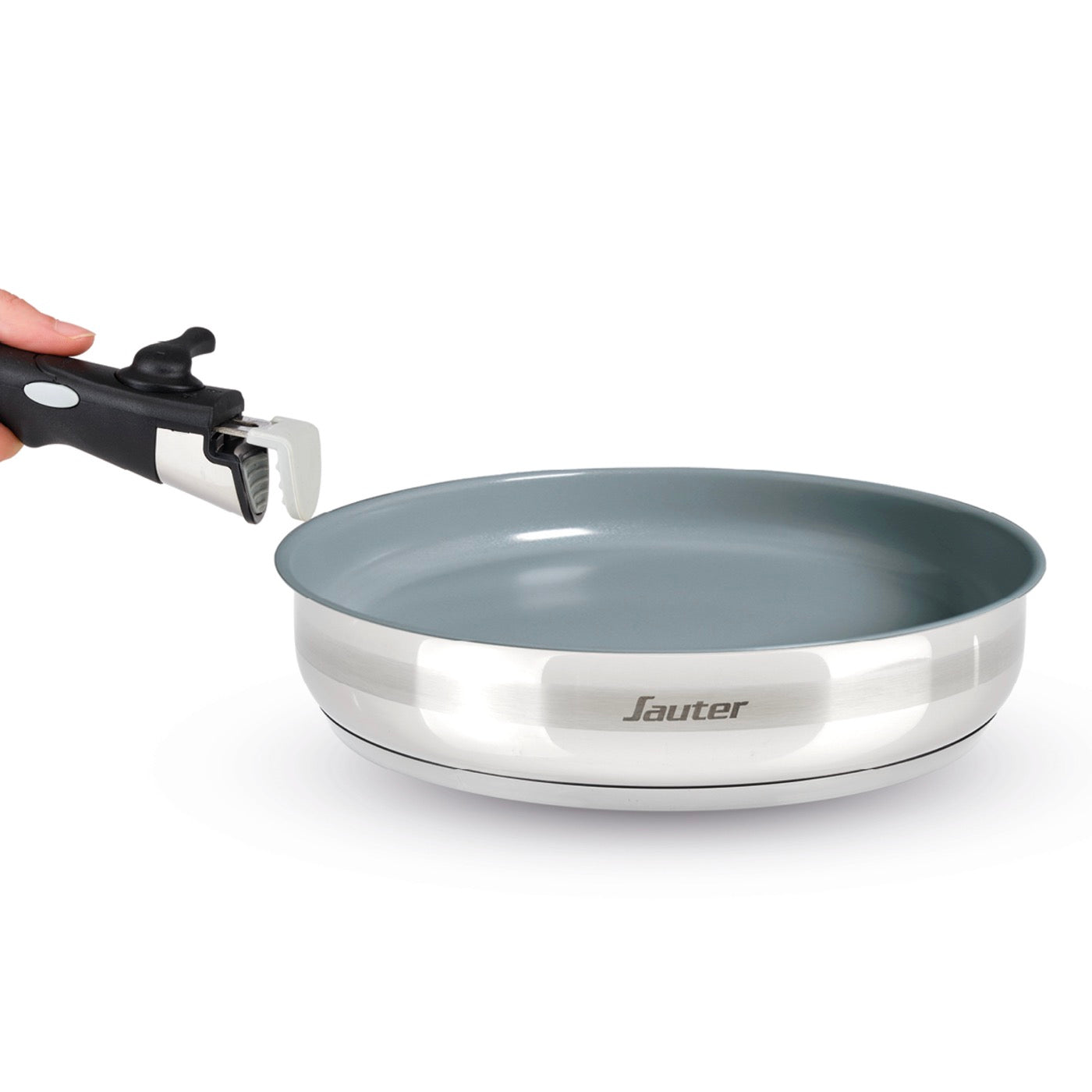 Juego de 3 Sartenes Antiadherentes con Mango Extraíble - Amo Cerámica Gris - Plata