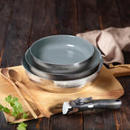 Juego de 3 Sartenes Antiadherentes con Mango Extraíble - Amo Cerámica Gris - Plata