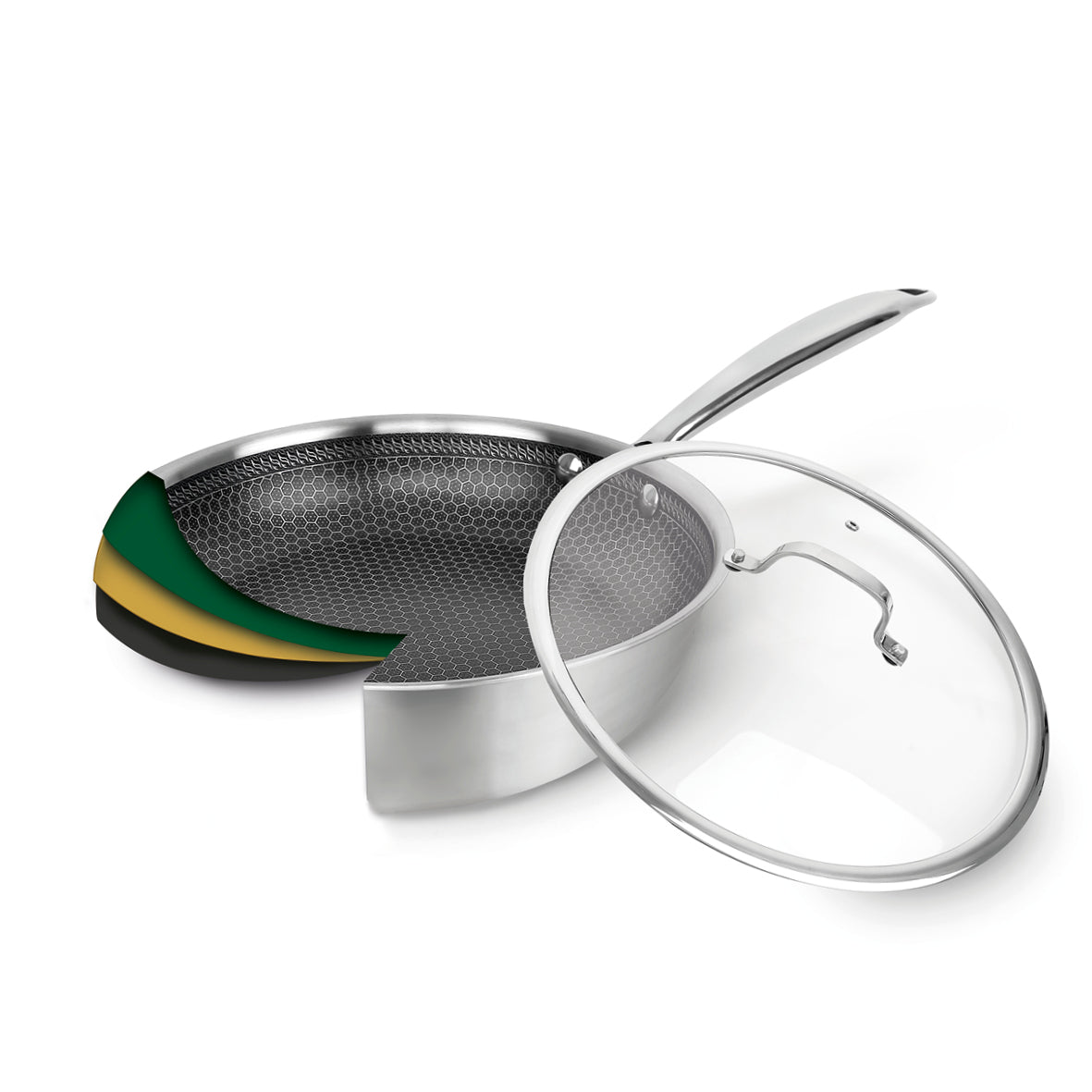 Wok En Acier Inoxydable Triply Revêtement Nid D'Abeille Anti-Adhésif 30 Cm - Argenté
