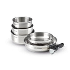 Juego de 3 cacerolas de acero inoxidable + 2 sartenes + 2 asas extraíbles - Plata