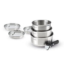 Set De 3 Casseroles En Inox Avec Poignée Amovible + 3 Couvercles Passoires Avec Manche En Inox - Argenté