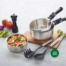Set De 3 Casseroles En Inox Avec Poignée Amovible + 3 Couvercles Passoires Avec Manche En Inox - Argenté