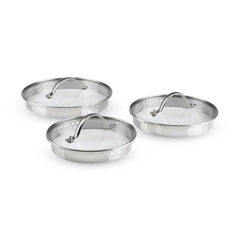 Set De 3 Casseroles En Inox Avec Poignée Amovible + 3 Couvercles Passoires Avec Manche En Inox - Argenté