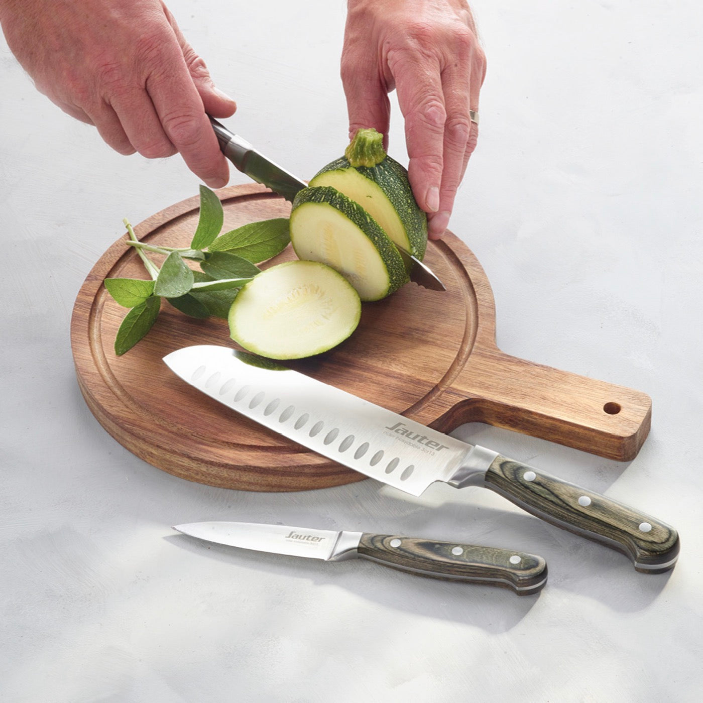 Juego De 7 Cuchillos Con Mango De Madera - Gris Oscuro