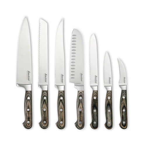 Set De 7 Couteaux Avec Manche En Bois - Gris Foncé