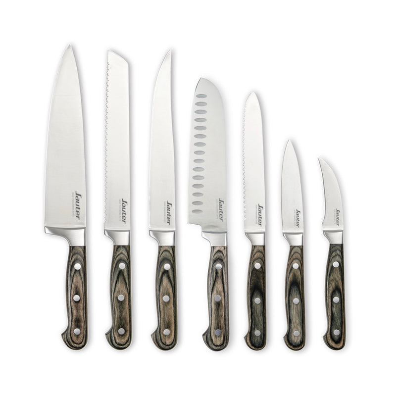 Set De 7 Couteaux Avec Manche En Bois - Gris Foncé