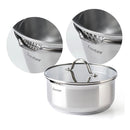 Set De 3 Casseroles En Inox + 3 Poêles + 1 Poignée Amovible + 3 Couvercles Passoires Avec Manche En Inox - Argenté