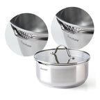Set of 3 Stainless Steel Saucepans + 3 Frying Pans + 1 Removable Handle + 3 Colander Lids with Stainless Steel Handle - Silver