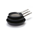 Juego de 3 sartenes de hierro fundido con estructura de panal y mango de acero inoxidable, color negro