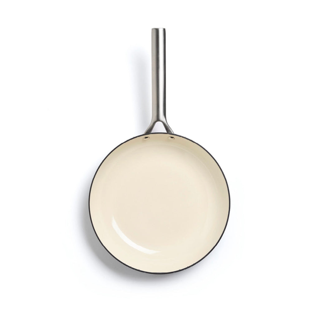 Set De 3 Sartenes De Hierro Fundido Esmaltado Con Mango De Inox - Gris Oscuro/Crema + Set De 3 Separadores De Sartén - Oscuro/Crema + Negro